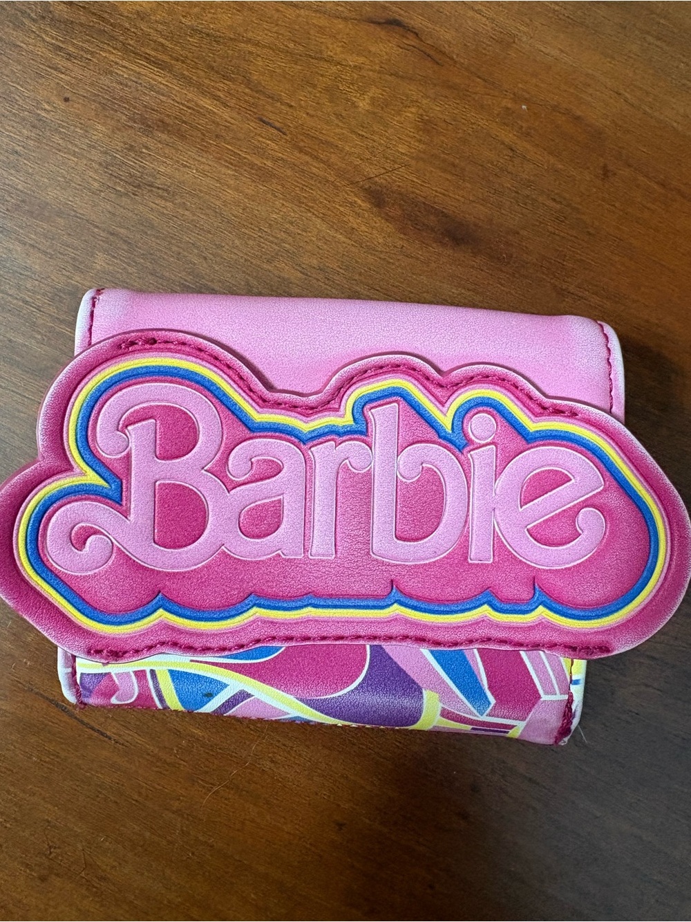 Loungefly Pink Barbie Logo Trifold Wallet with Rainbow Outline
